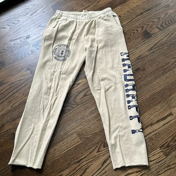 Madhappy Beige Sweatpants with Navy Print - Picture 1 of 8
